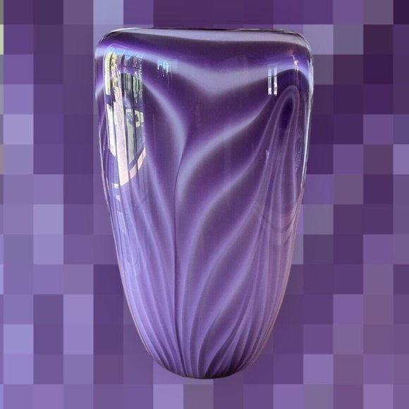 Dehanna Jones Seattle Art Glass Artist Purple Vase - Mid Century Linear Design - Picture 2 of 14